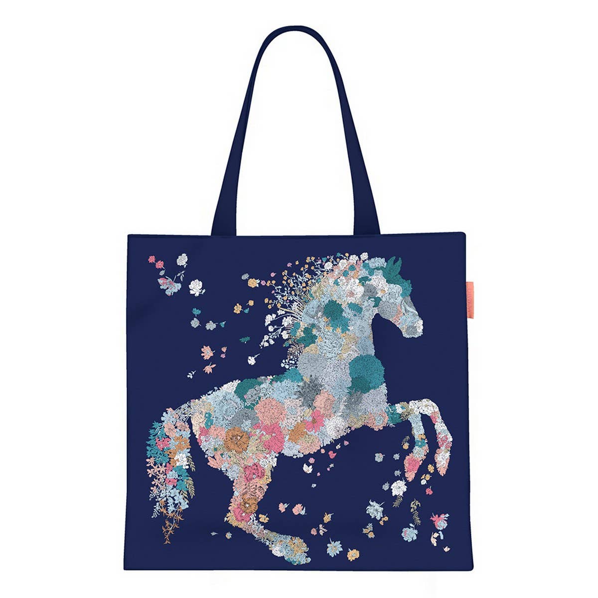 Light Floral Horse Print Canvas Shoulder Bag_CWAB5135