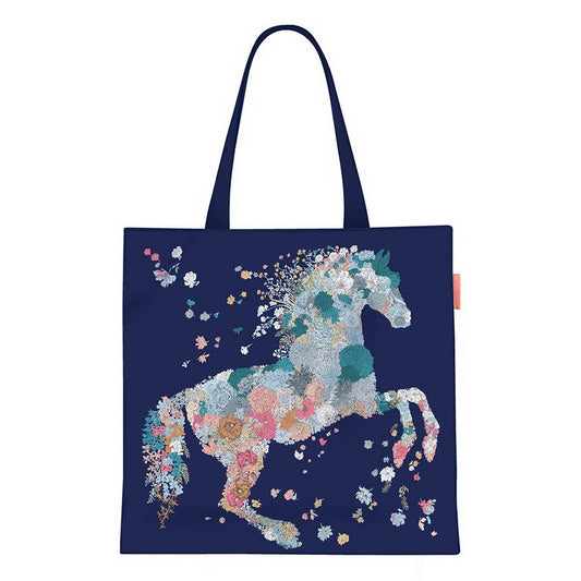 Light Floral Horse Print Canvas Shoulder Bag_CWAB5135