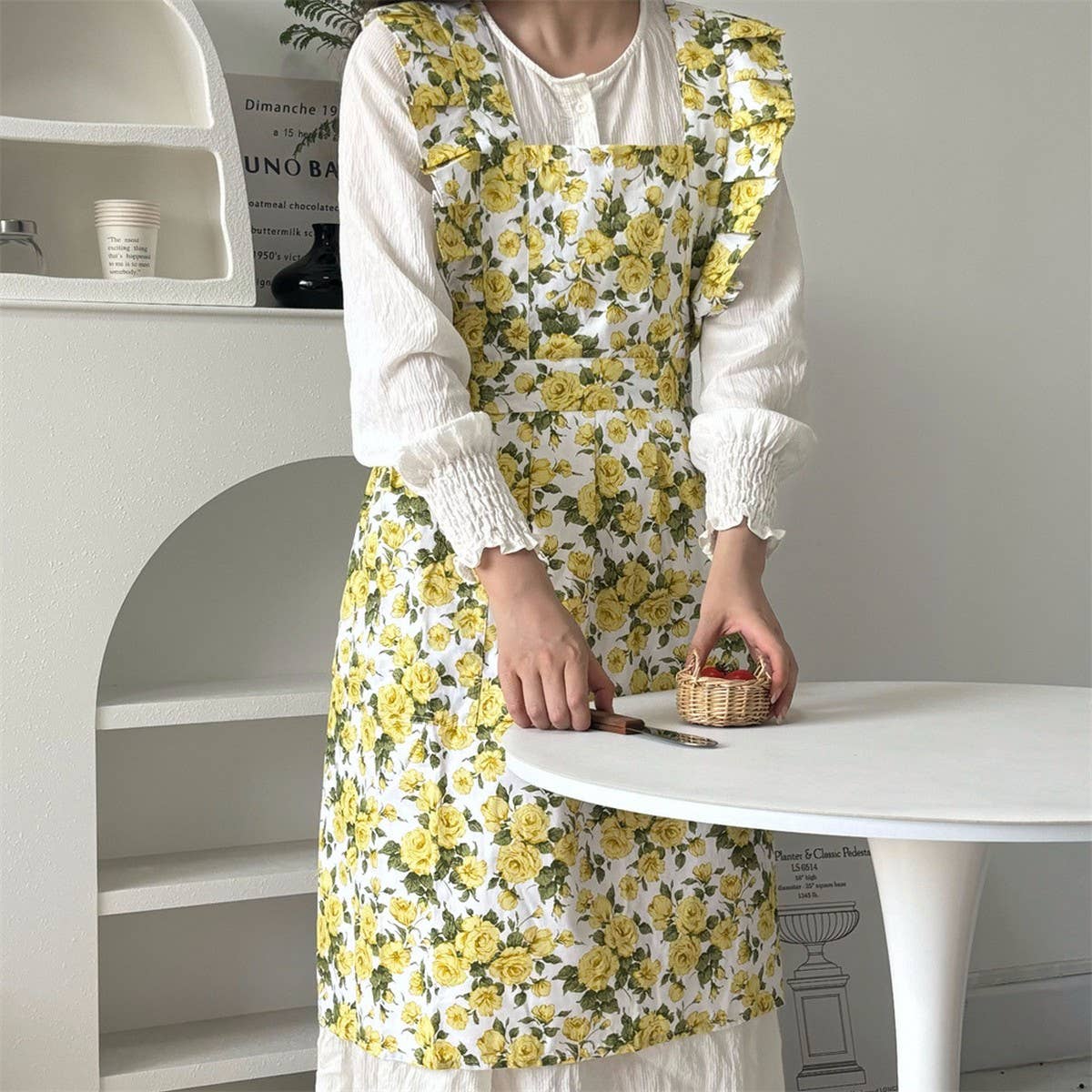 HANDMADE FLORAL ROSES AND RUFFLED APRON