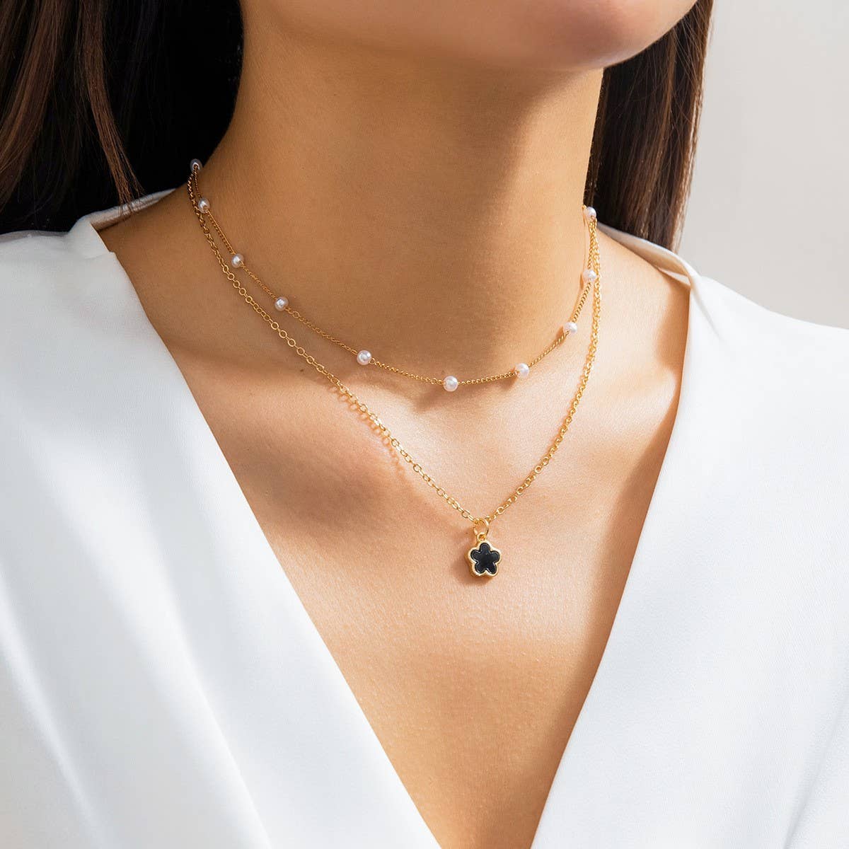 SIMPLE IMITATION PEARL BEADED FLOWER NECKLACE_CWAJE1133