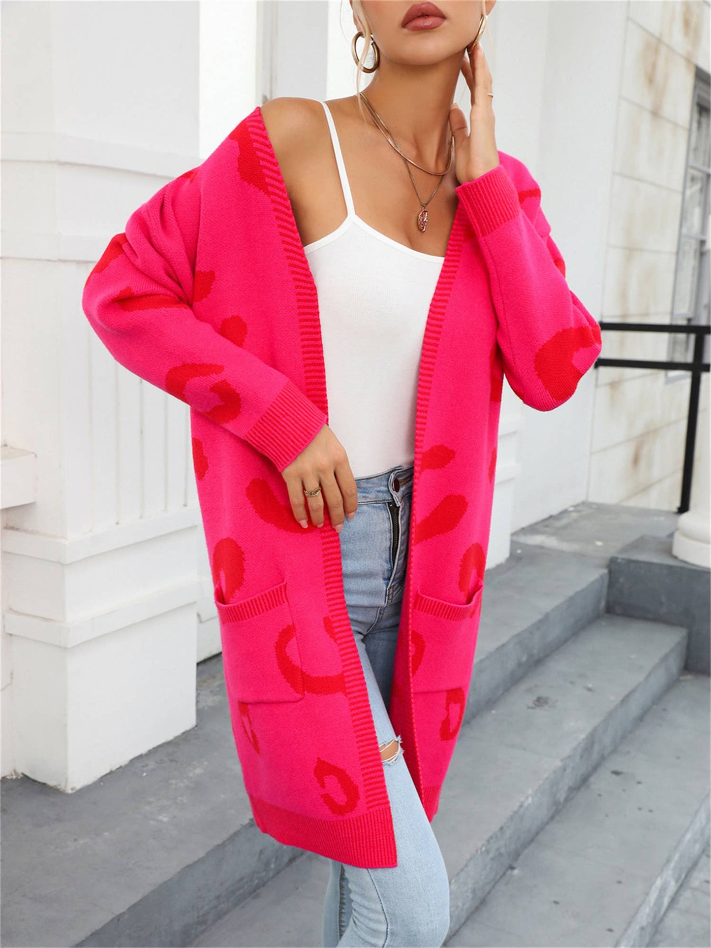 LEOPARD PRINT SWEATER LONG CARDIGAN FASHION COAT