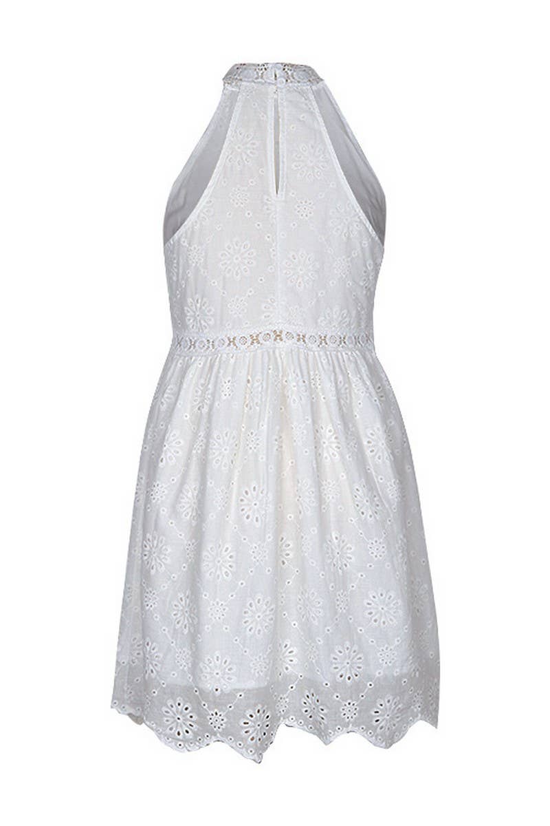 CWDHL0271_SLEEVELESS HALTERNECK WHITE SHORT DRESS