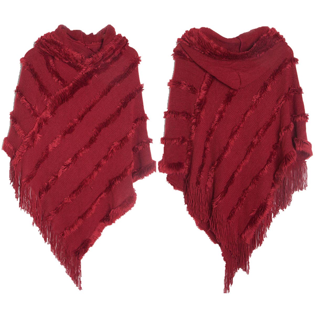 HOODED CAPE WITH FRINGED HEM SCARVES