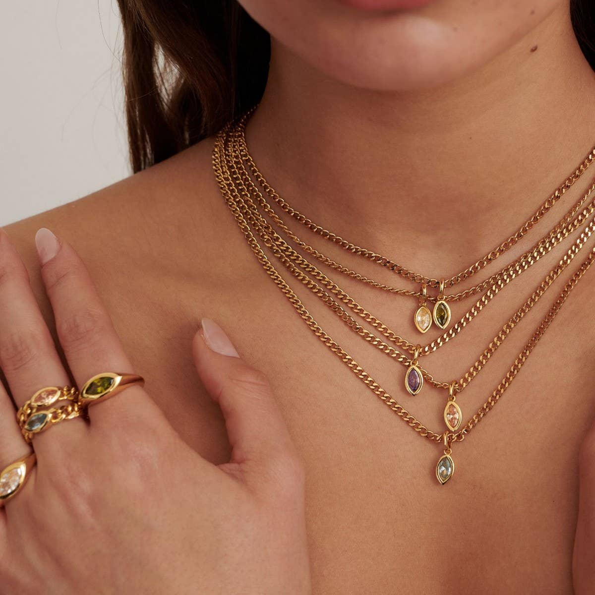 Stainless Steel Marquis Eye Zirconia Necklace_CWMM5584