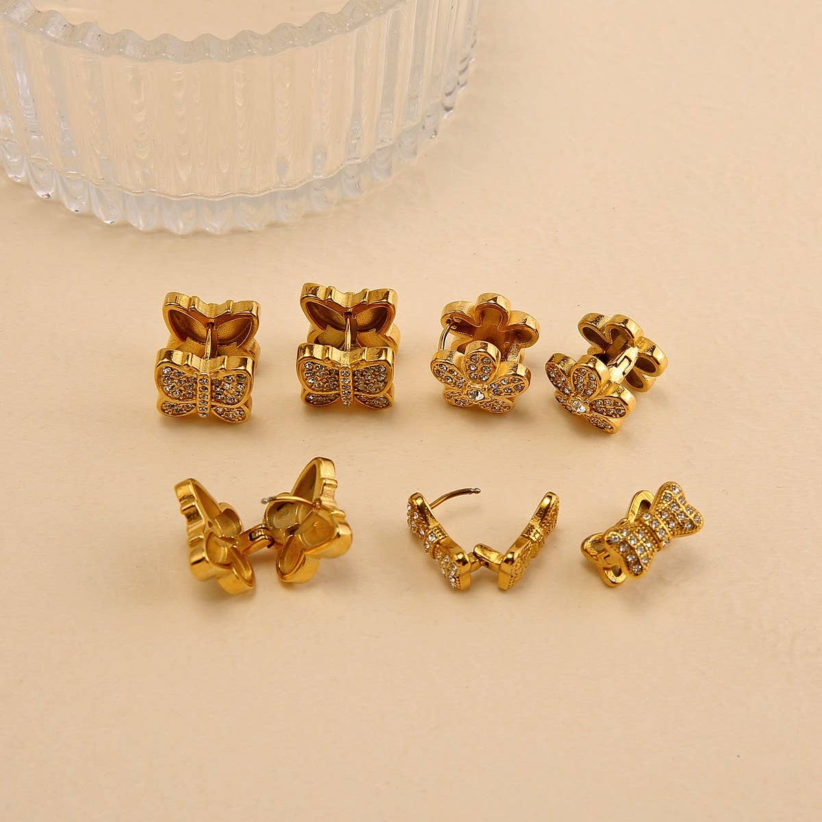 3D Butterfly Earrings with CZ, Stainless Steel_CWMM8921