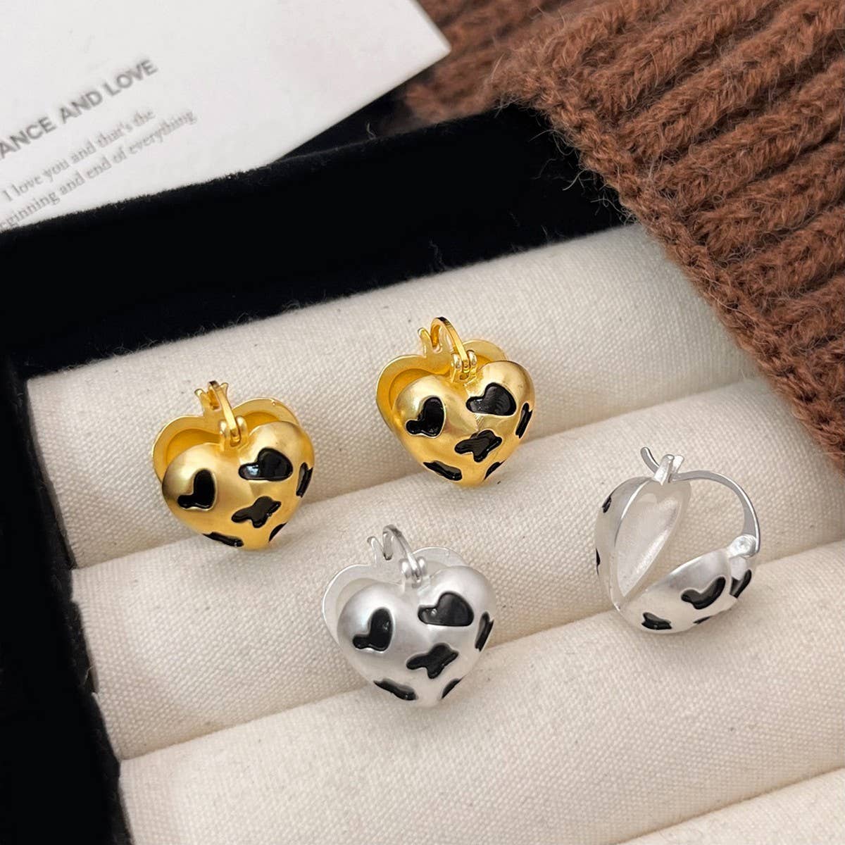 VALENTINE'S DAY LEOPARD PRINT GOLD HEART EARRINGS