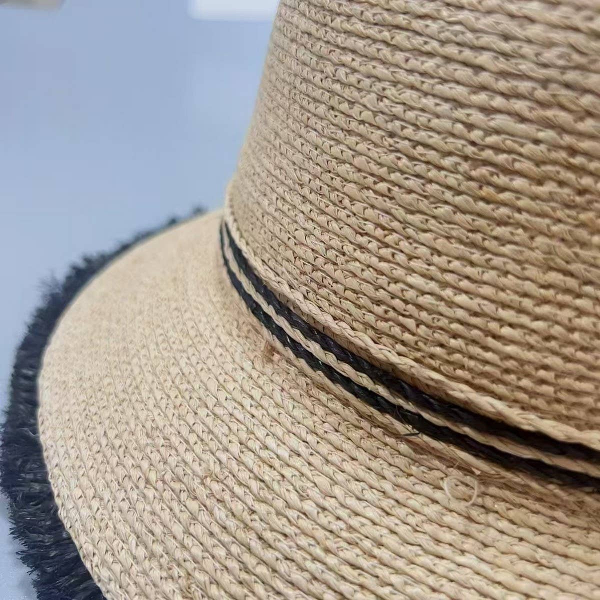 Summer high-end round top fur-edged straw hat_CWAH3577