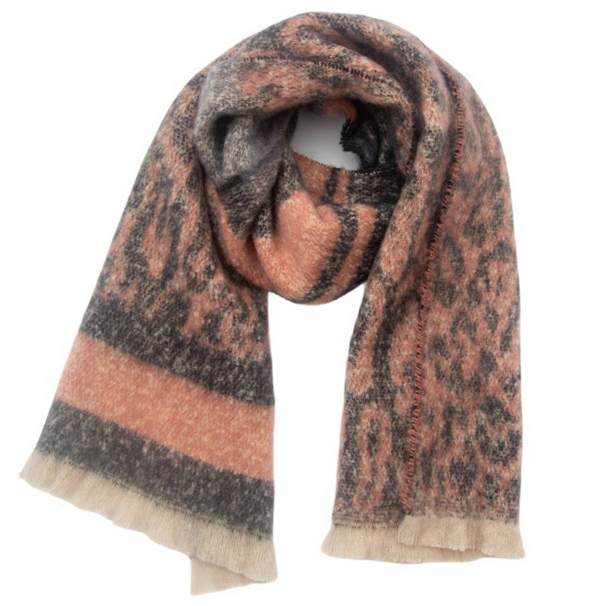 Leopard Jacquard Scarf - Unisex Winter Knit Wrap