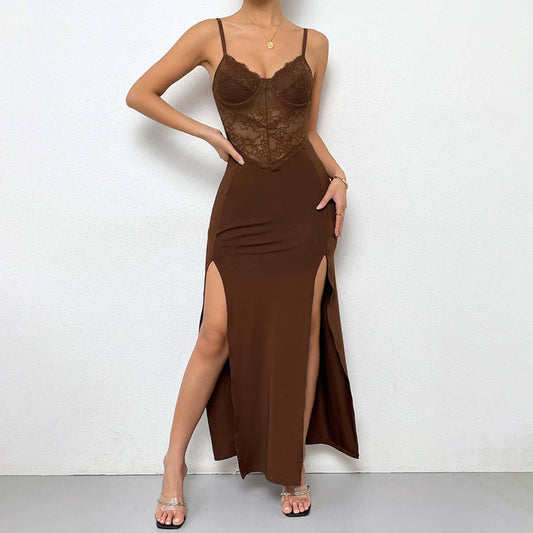 Lace halter halter slim-fit dress long dress