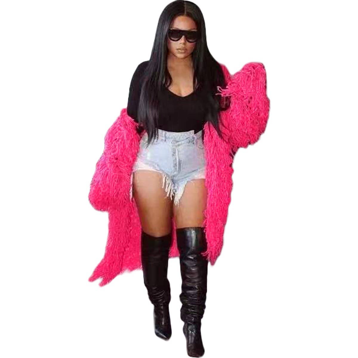 WOMEN FASHION HOLLOWED OUT TASSEL CARDIGAN