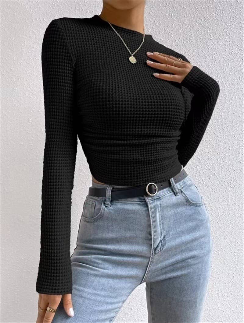 SEXY SLIM-FIT LONG-SLEEVED ROUND NECK T-SHIRT