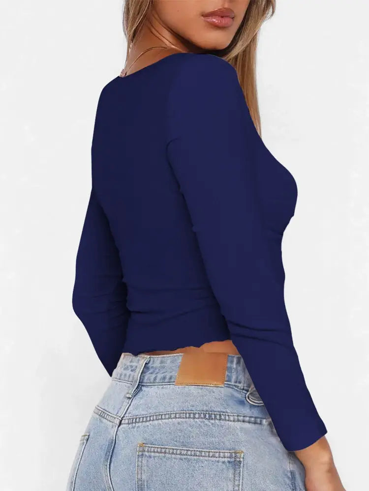 Y2K SEXY LOW CUT KINK BM LONG SLEEVE CROP TEE