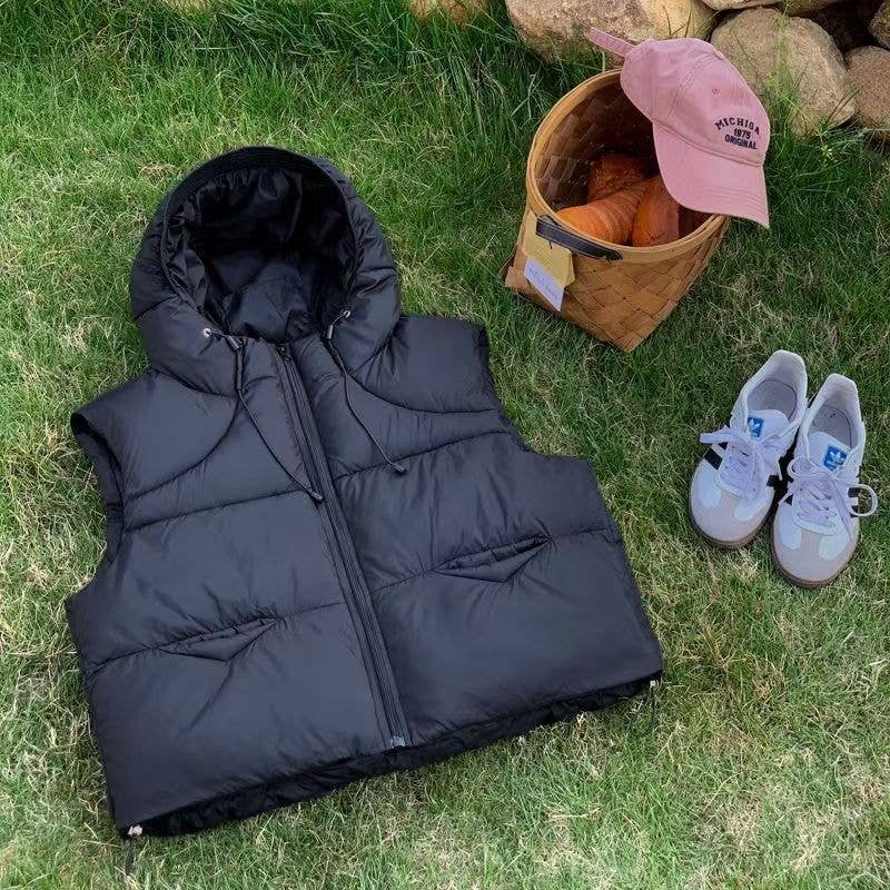 Hooded short thickening cotton-padded vest