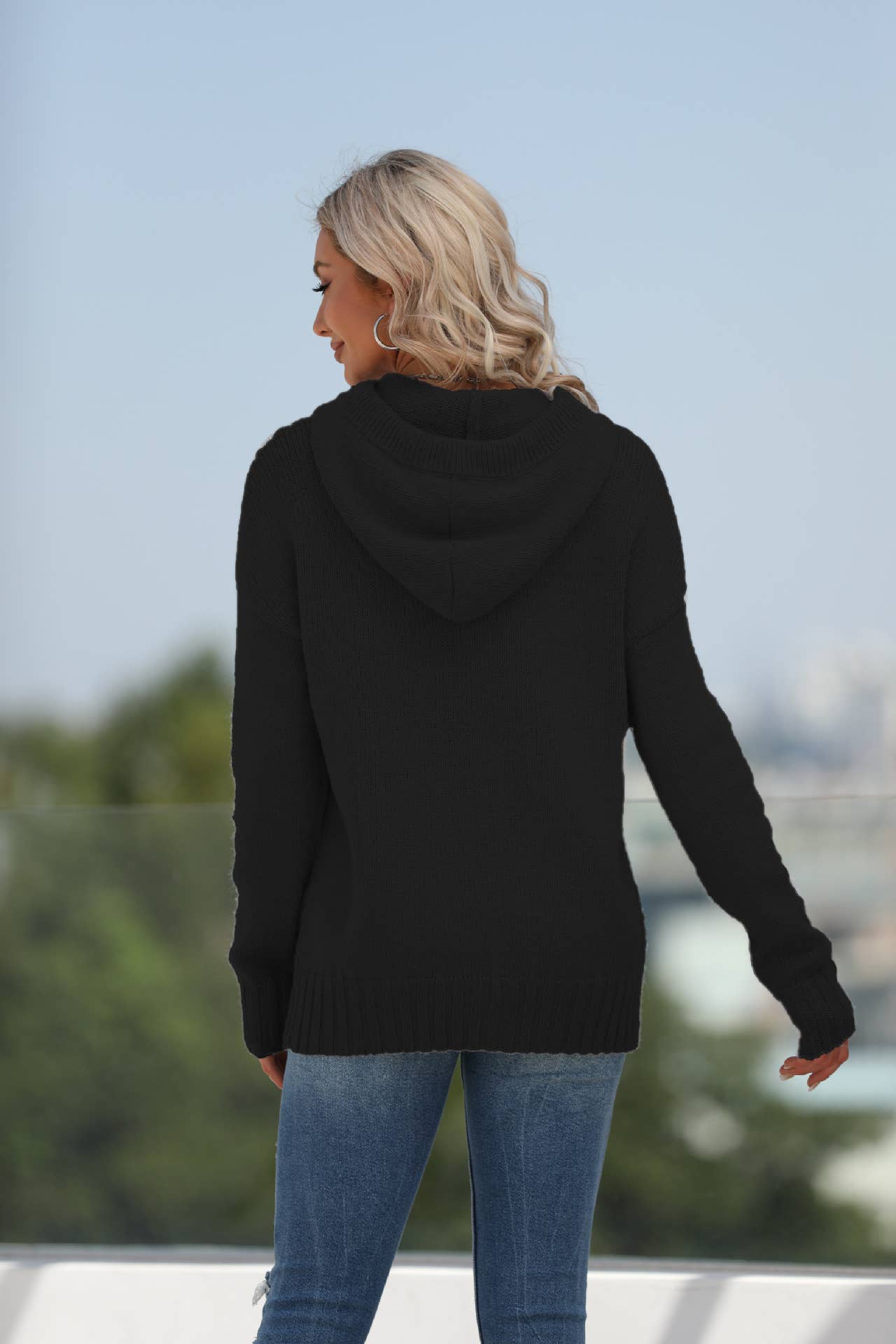 SOLID COLOR KANGAROO POCKET HOODED SWEATER