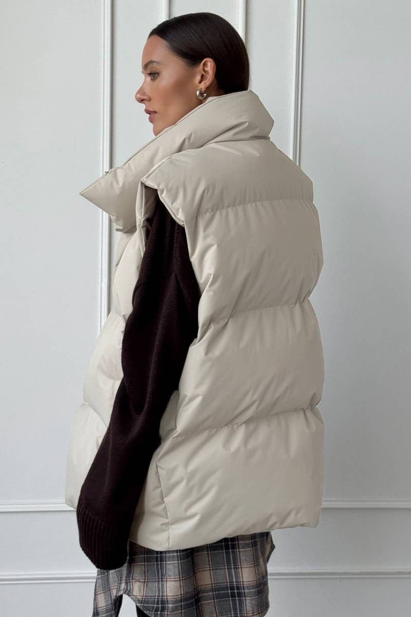 CWOCO0364_WINTER SLEEVELESS HIGH NECK VEST PADDED JACKET