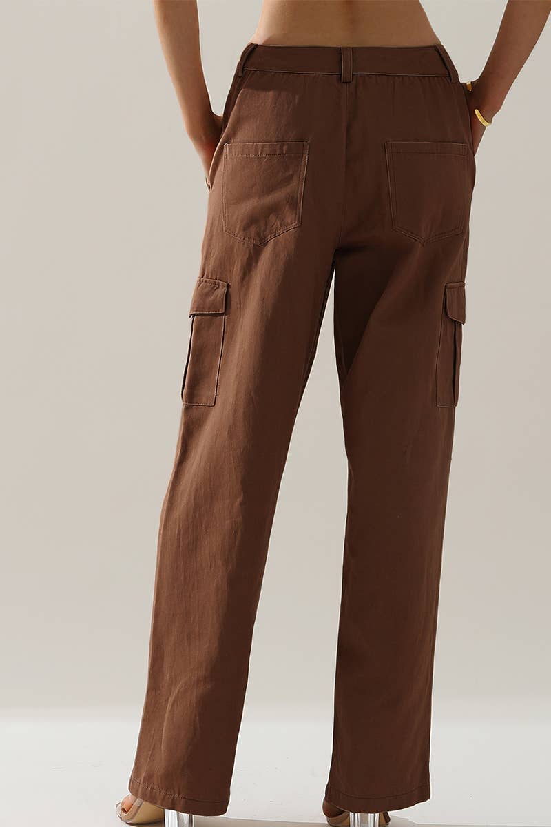 CWBLP421_Cargo Cotton Pants Wide Leg Casual Pants 4 Pockets