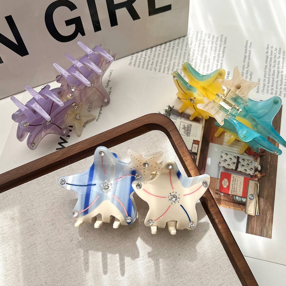 3D Starfish Acetate Hair Claw, Thick Hair Bun Clip_CWAHA5970