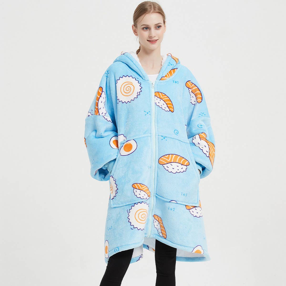 Couple¡¯s Wearable Hoodie Blanket Zip-Up Sweatshirt