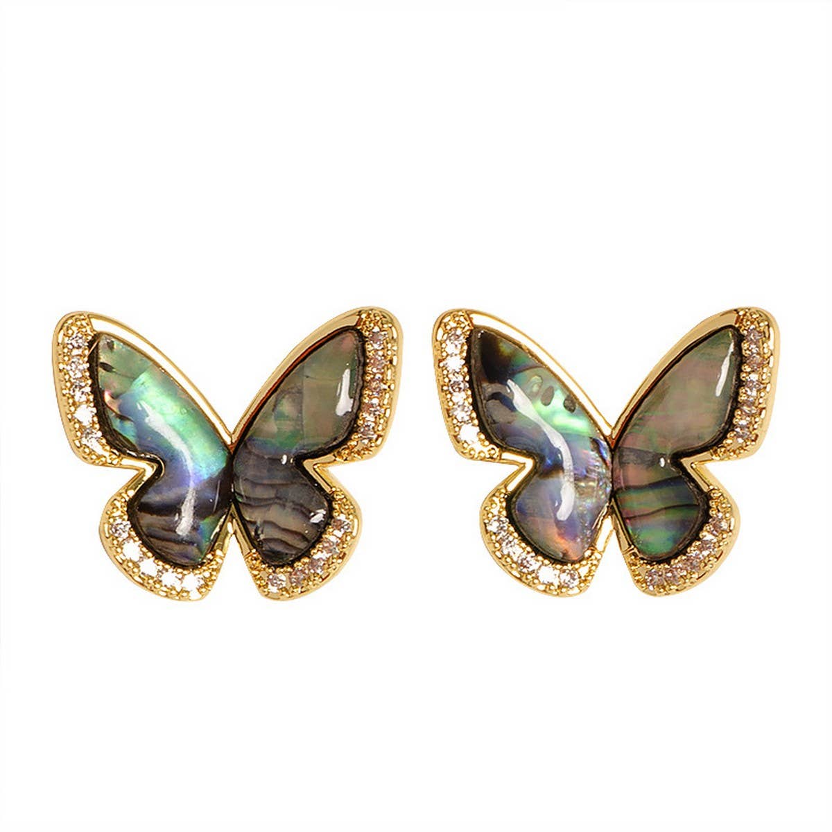 NATURAL ABALONE BUTTERFLY DIAMOND ZIRCON EARRINGS