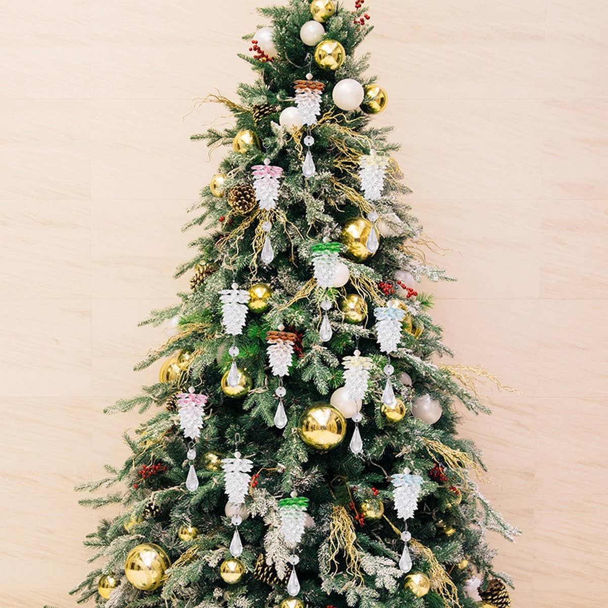 CWMM10170_ACRYLIC PINECONE CRYSTAL CHRISTMAS ORNAMENTS