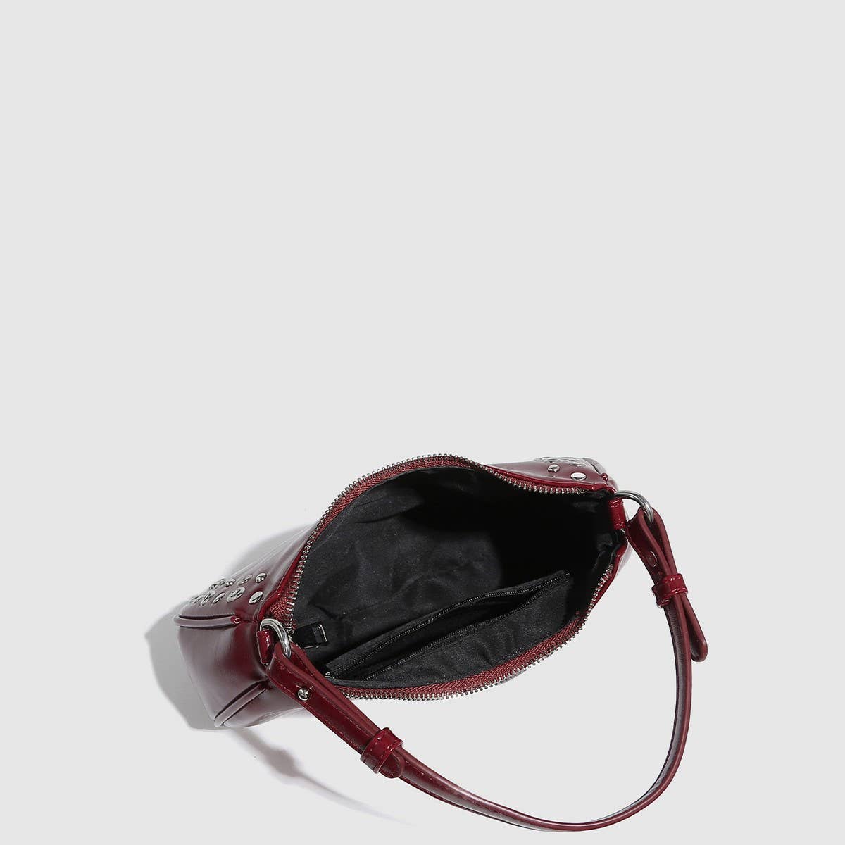 Adjustable Studded Hollow Baguette Bag for Women_CWAB5688