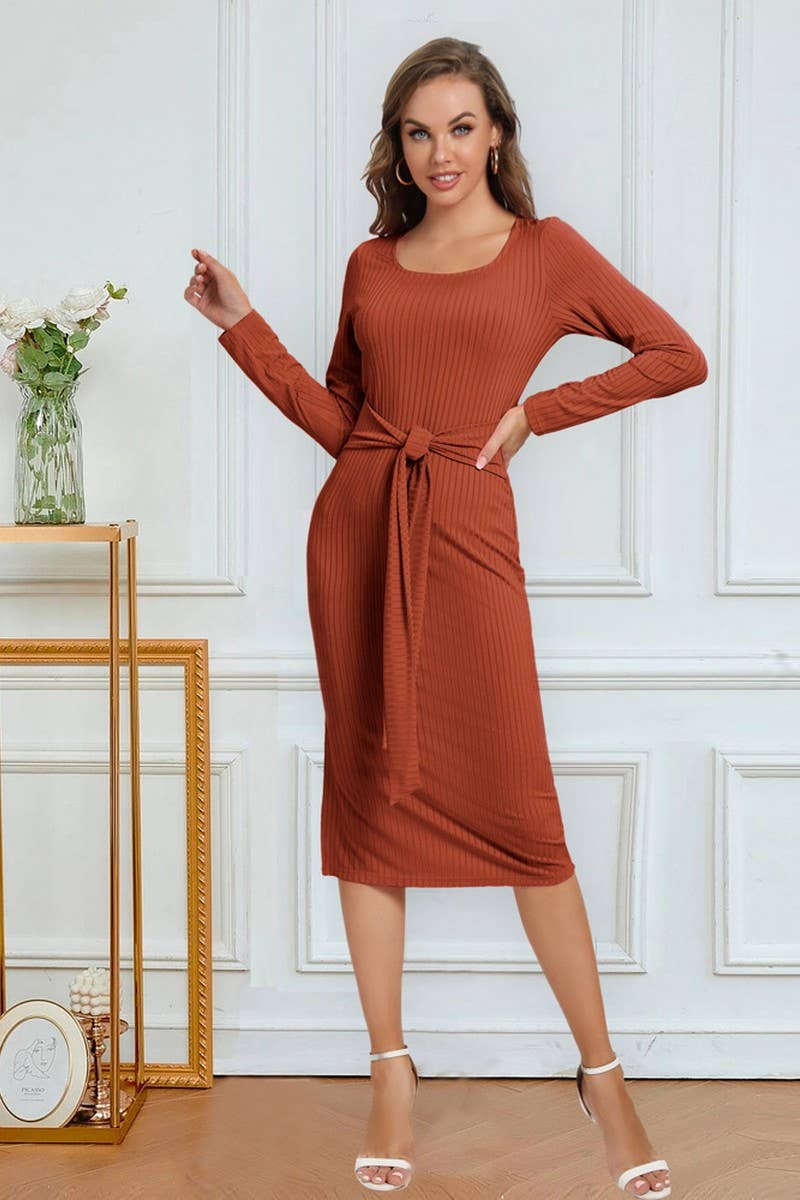 CWDMD4728_SOLID COLOR STRAPPY SLIT MID-LENGTH DRESS