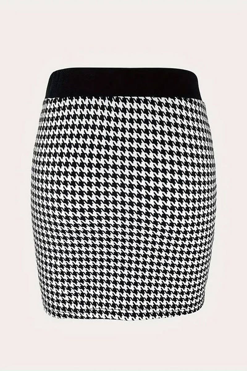 Cwbss0437_Elegant Contrast Button Short Stretch Skirt