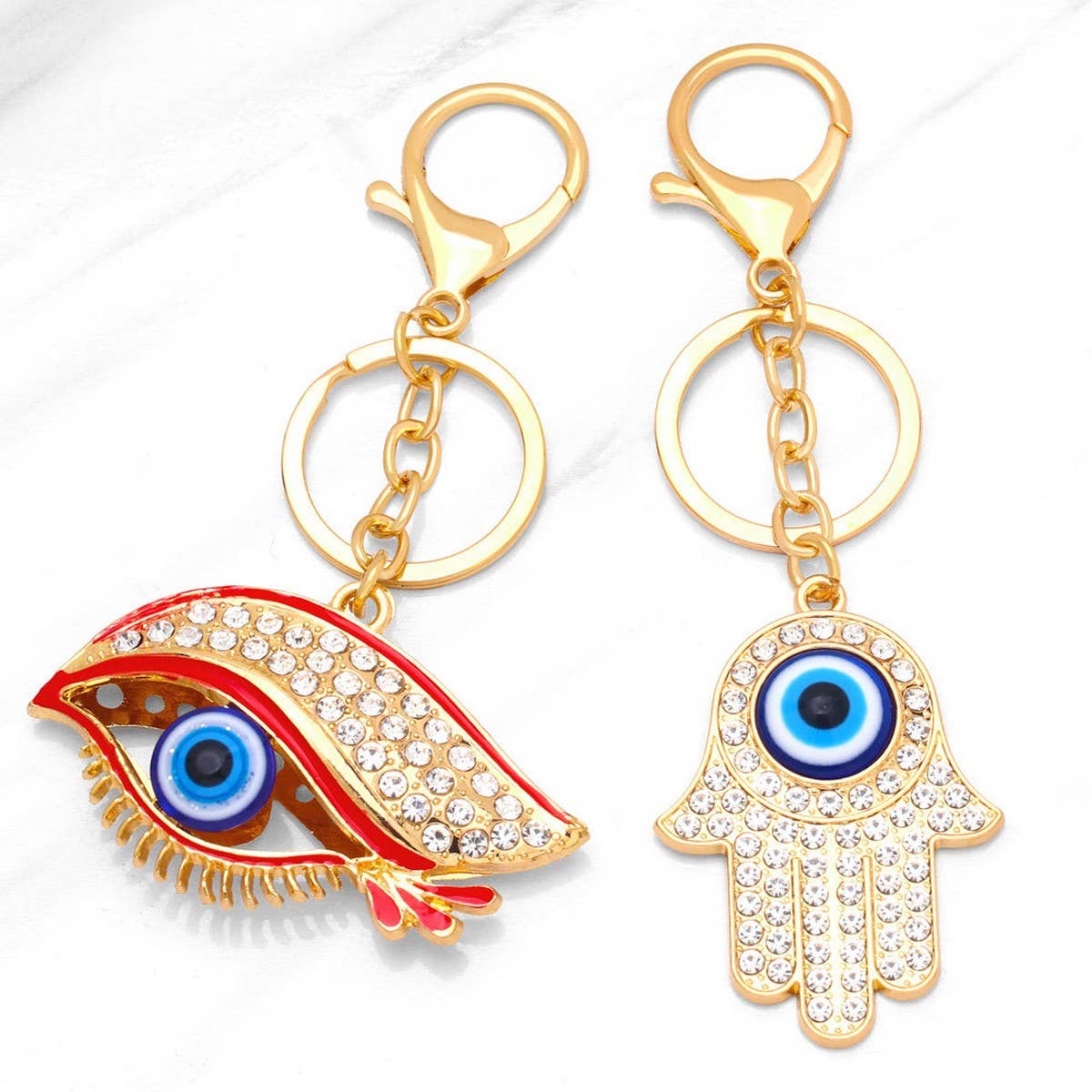 COLORED DIAMOND DEVIL'S EYE METAL KEYCHAIN PENDANT