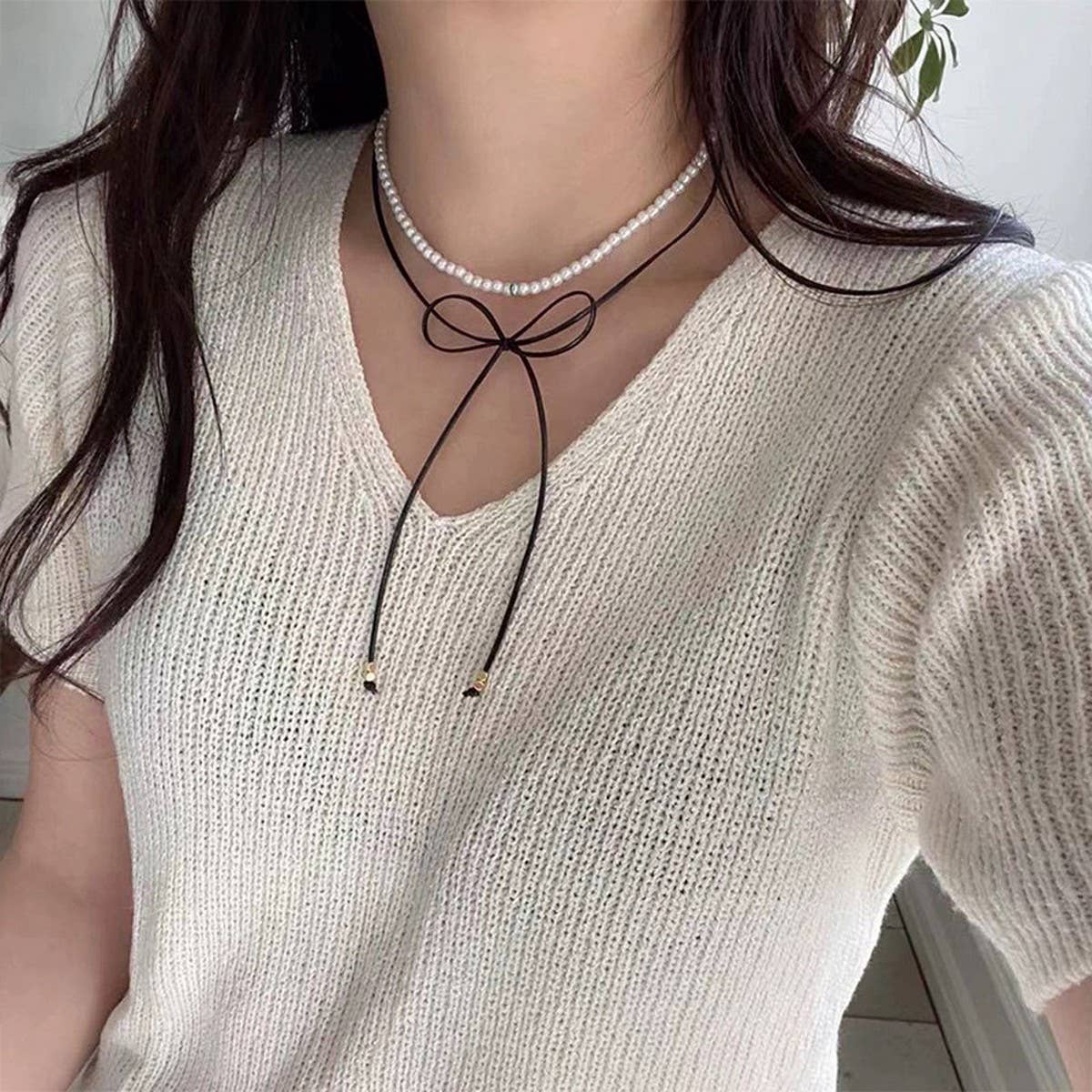 FASHIONABLE PEARL HIGH-GRADE BOW PENDANT NECKLACE