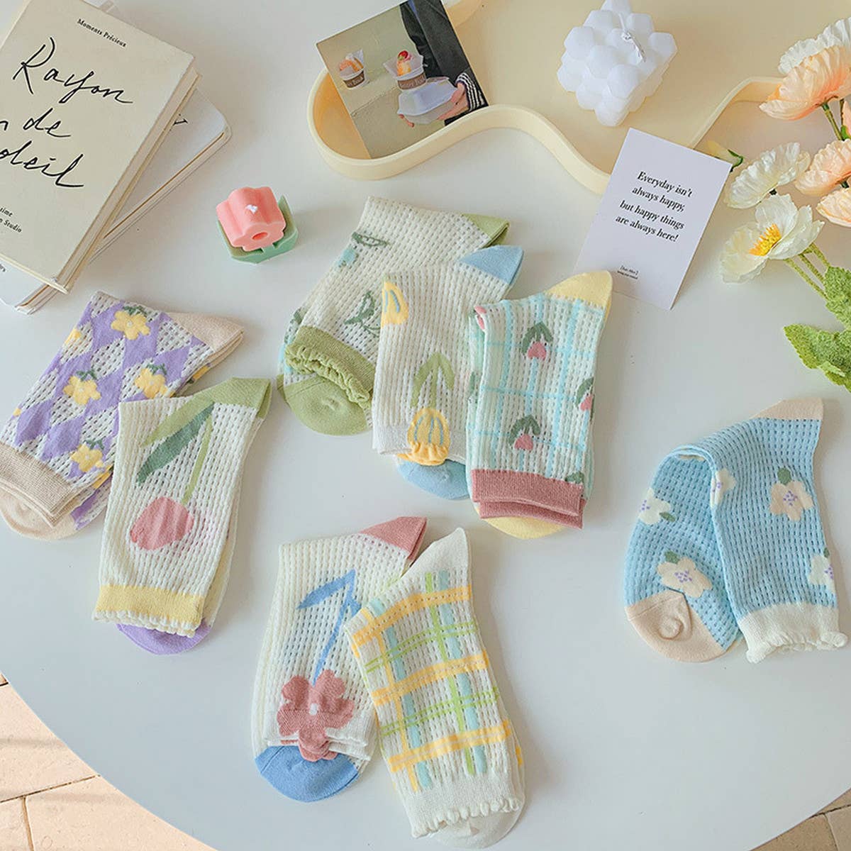 WOMEN THIN CUTE THREE-DIMENSIONAL FLOWER SOCKS