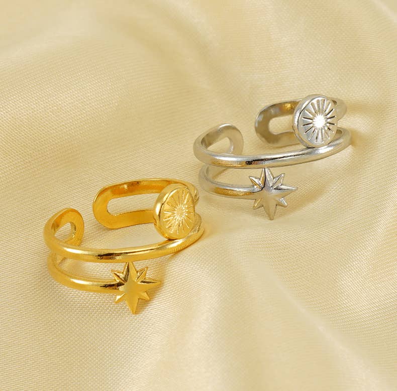 18K STAINLESS STEEL STAR COLD WIND DOUBLE RING
