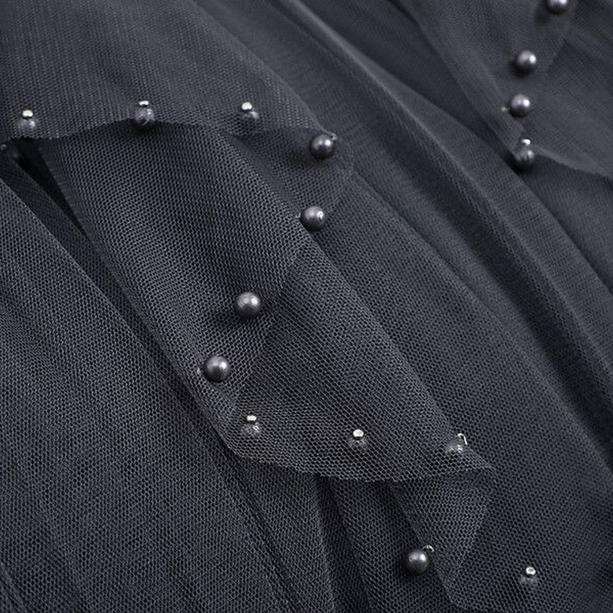 BEADED MESH PLEATED SKIRT A LINE TULLE SKIRT_CWBLS0398