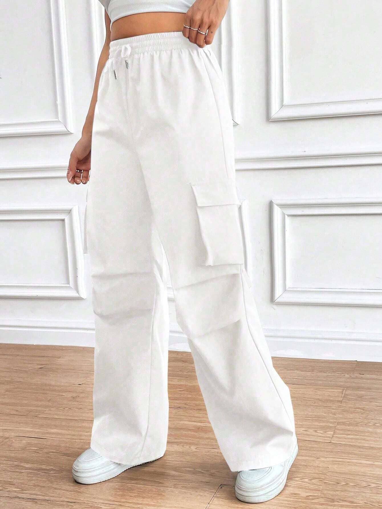 Elastic waist high-waisted baggy cargo pants