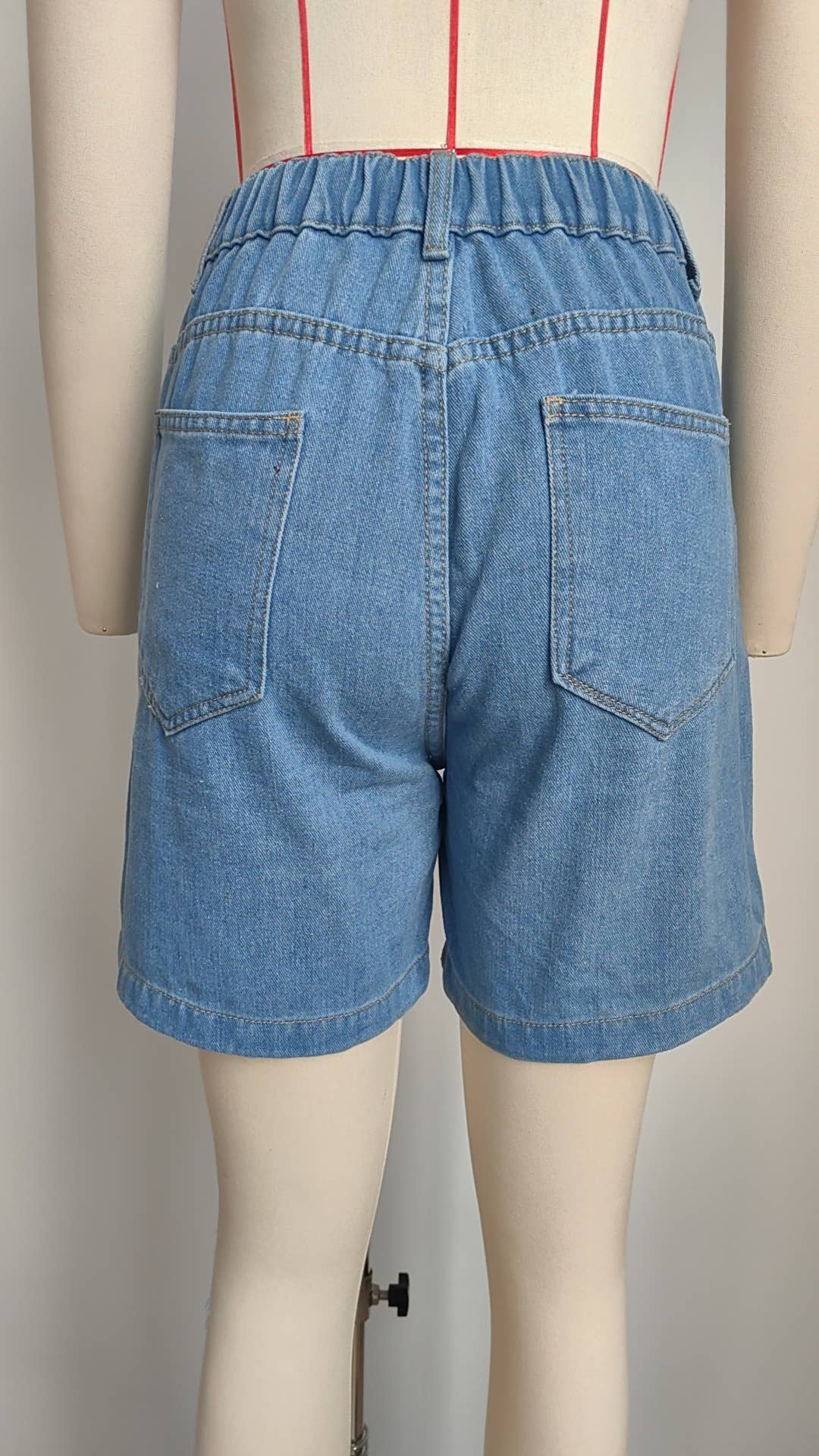 ELASTIC WAIST CARGO CASUAL DENIM SHORTS