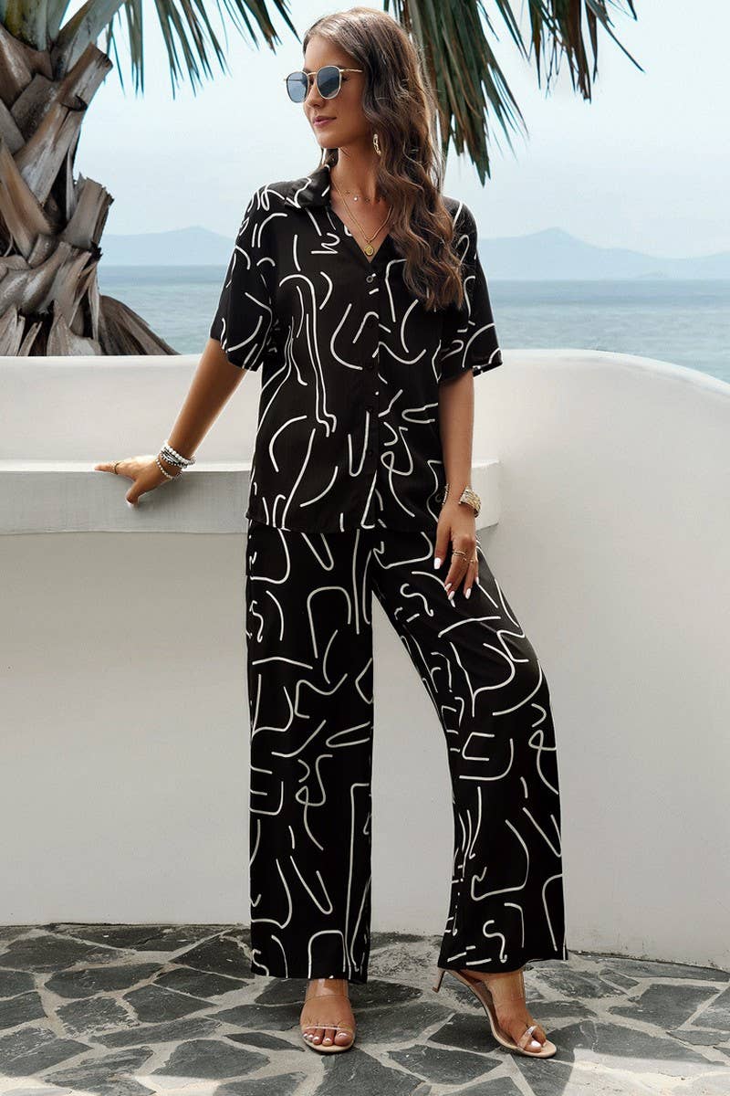 TEMPERAMENT PRINTED SHORT SLEEVE SUIT_CWSTB0370