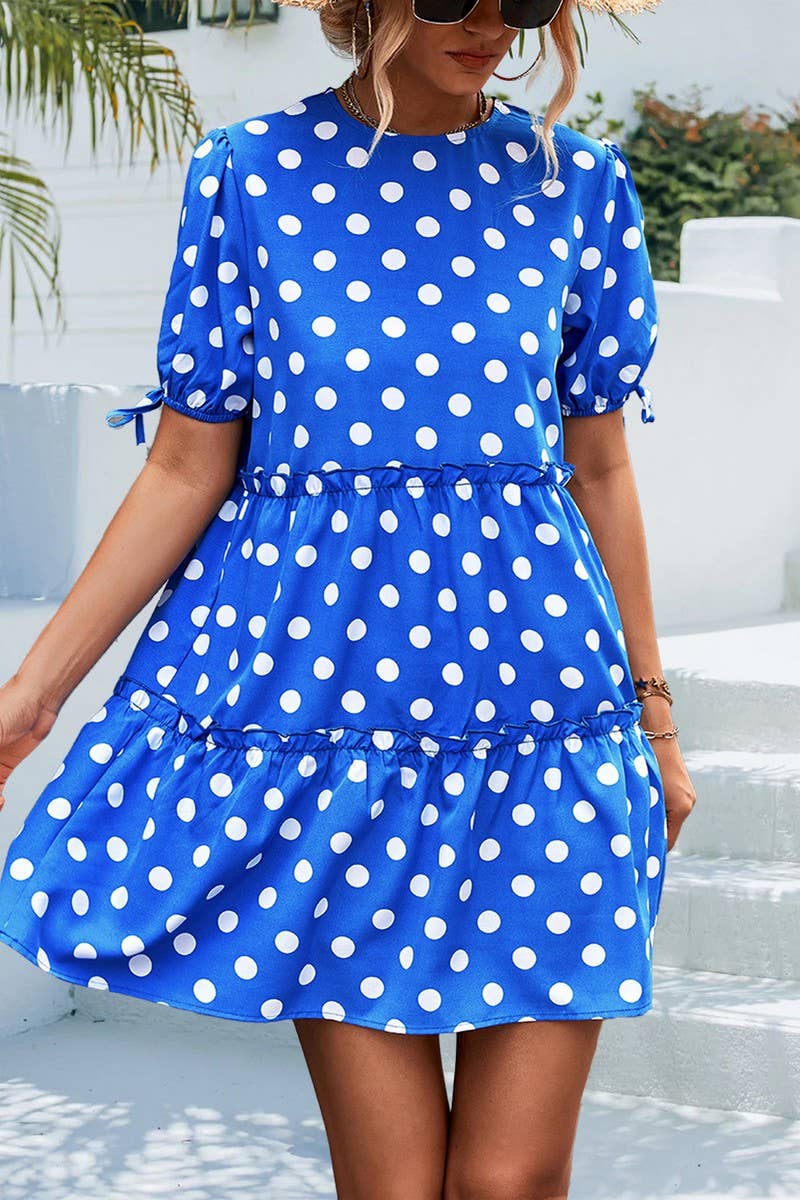 ROUND NECK BUBBLE SLEEVE STRAP DRESS_CWDSD2658