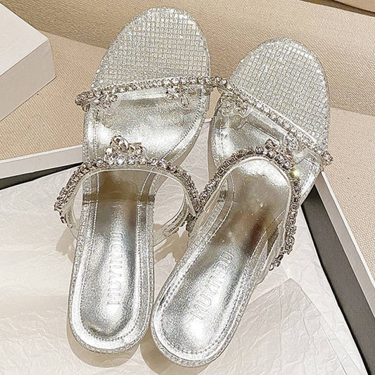 RHINESTONE SLIM HEEL SANDALS HIGH HEELS