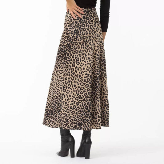 SATIN SKIRT SEXY LEOPARD PRINT MAXI SKIRT_CWAB4798