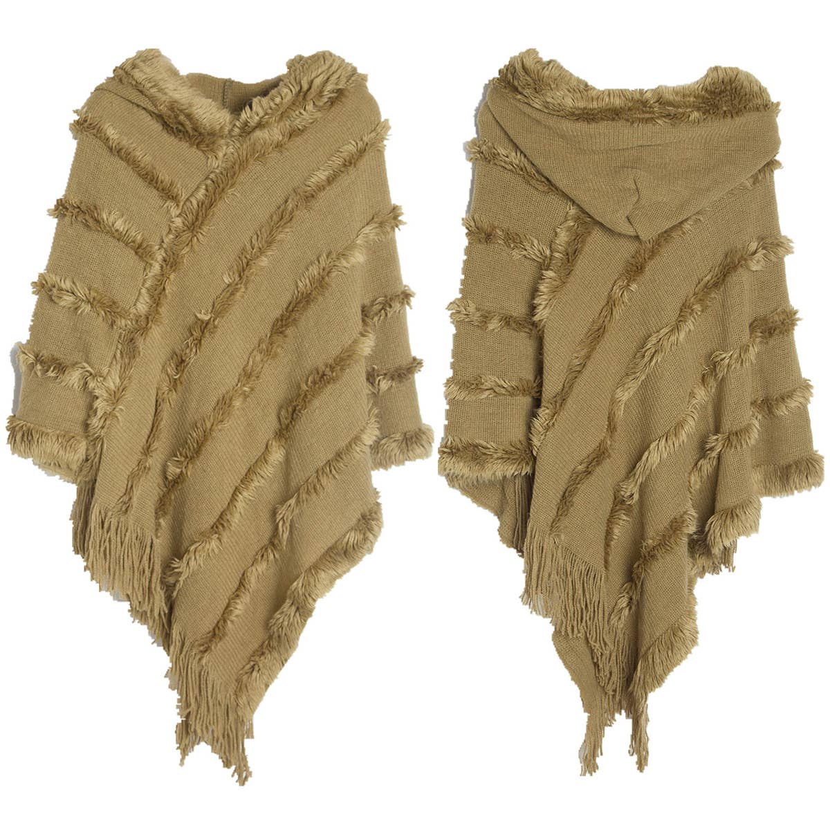 HOODED CAPE WITH FRINGED HEM SCARVES