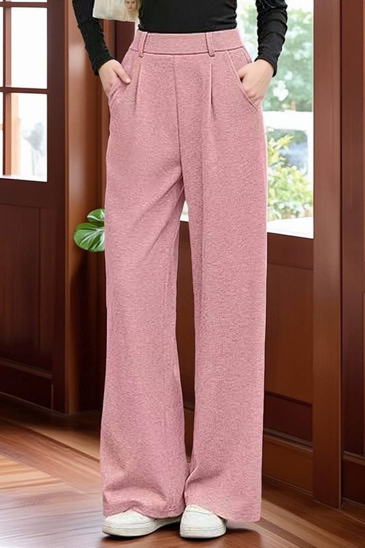 CWBLP01063_RIBBED WIDE LEG PANTS WOMEN LOOSE STRAIGHT