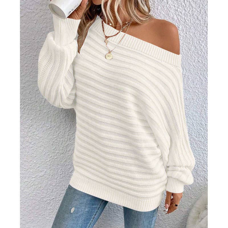 Three-dimensional stripe one-neck sweater