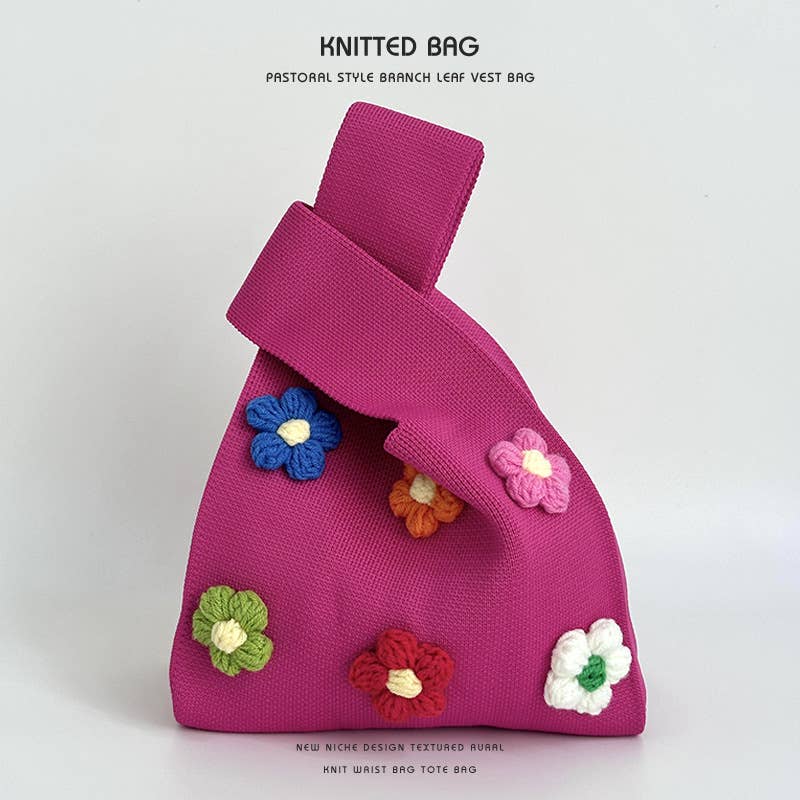 Cute colorful flower knitted single-shoulder bag