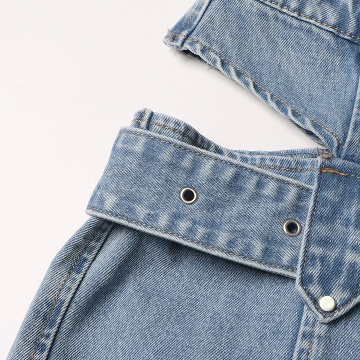 HIGH WAISTED HOLLOW EXPOSED WAIST SOLID COLOR JEANS