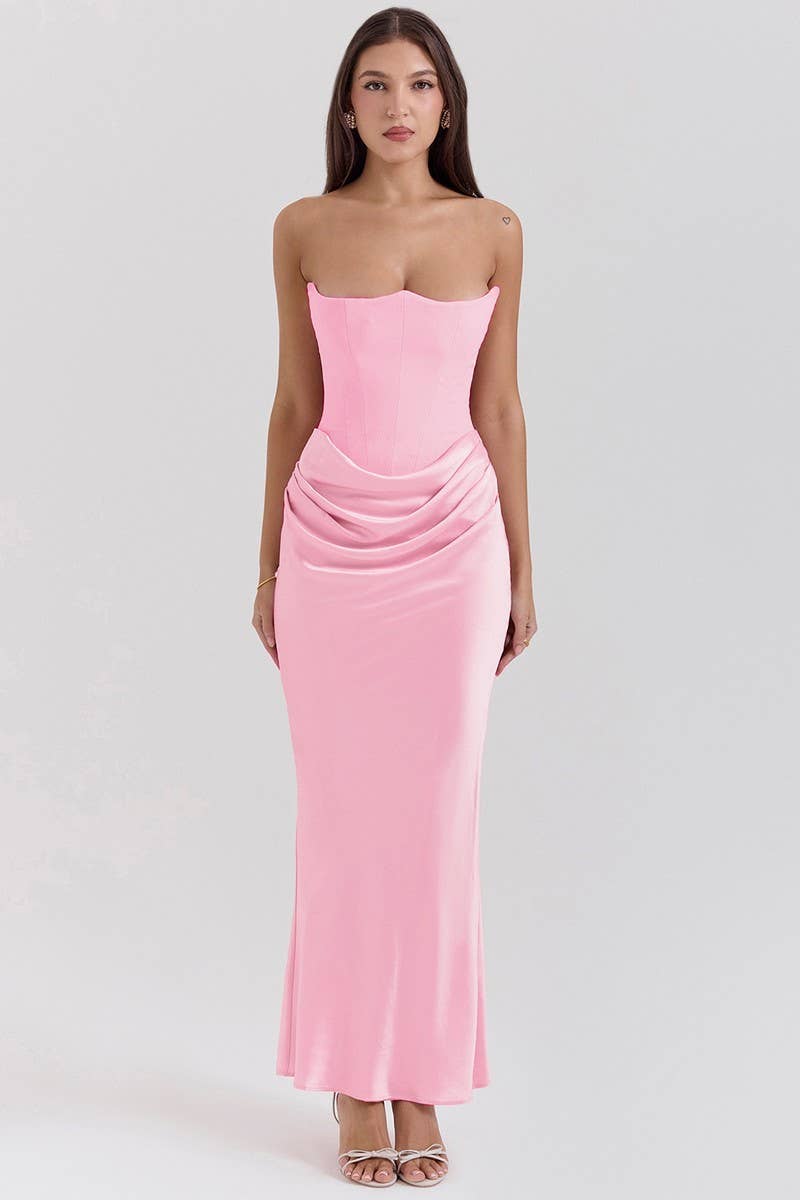 CWDMD5492_STRAPLESS BONED FITTED SOLID COLOR MERMAID DRESS