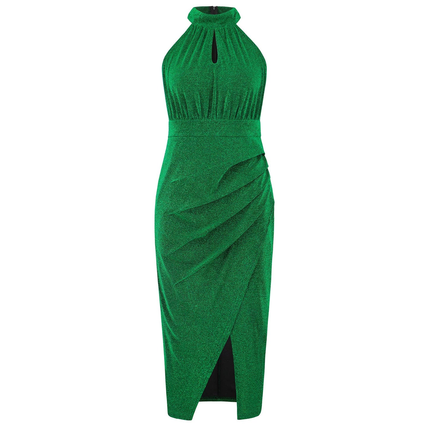 Shiny stand-up collar sexy slit irregular dress