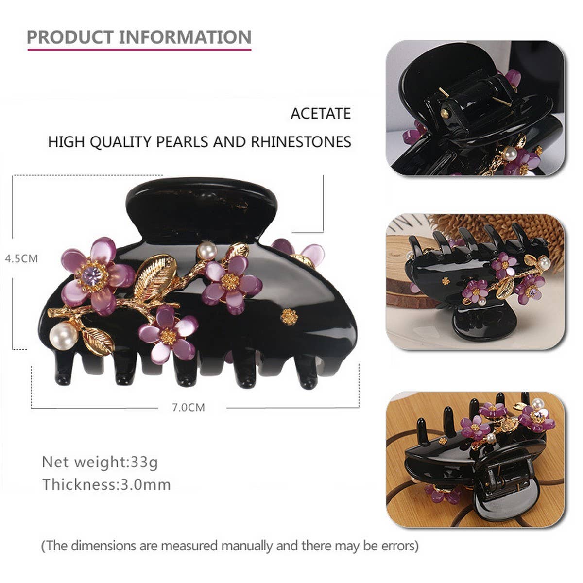 HAIR GRAB ACETATE FLOWER HAIR GRAB SHARK CLIP