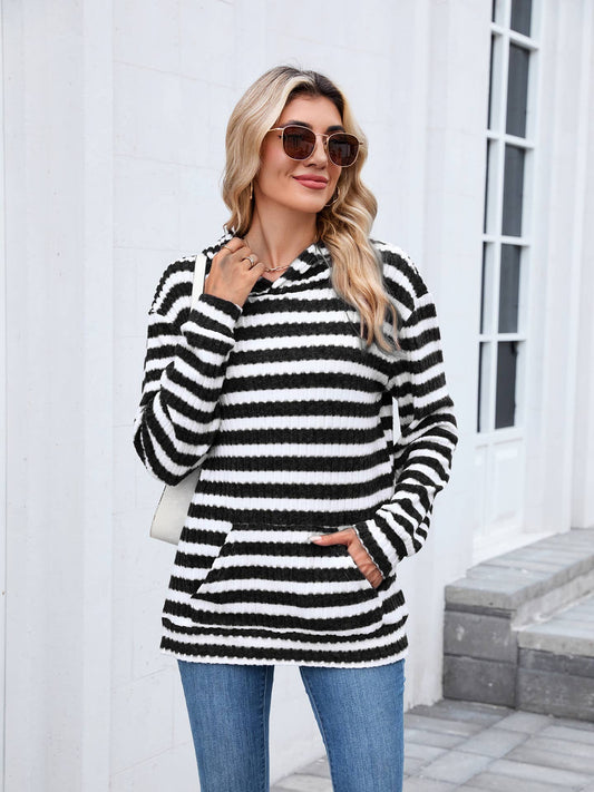 Striped hooded loose long-sleeved sweatshirt