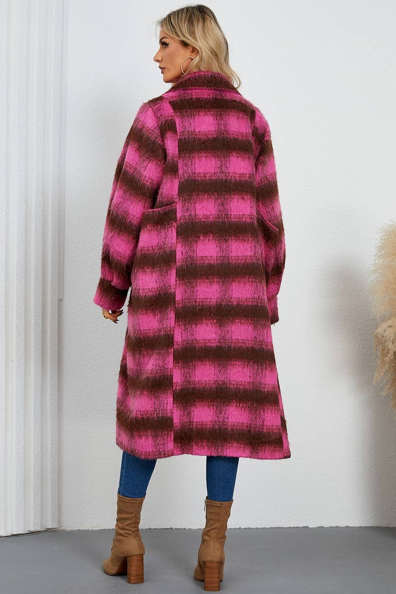 CWOCO0944_DOUBLE-BREASTED PLAID COAT WITH LARGE LAPEL