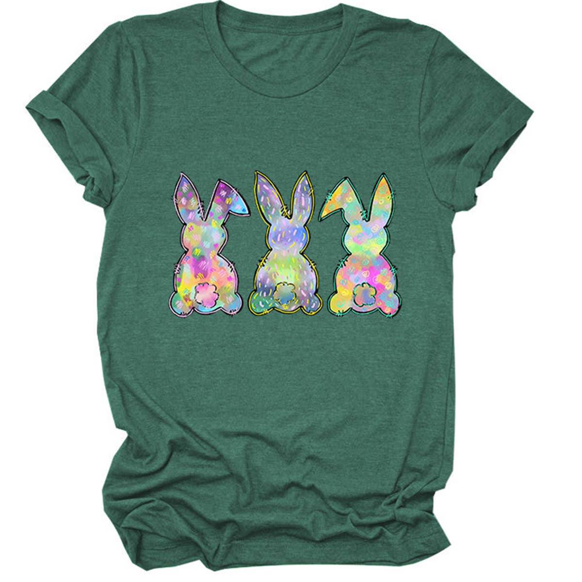 EASTER THREE BUNNIES PRINTED CREWNECK T SHIRT_CWTTS0858