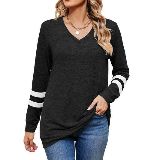 V-neck printed long-sleeved casual top T-shirt